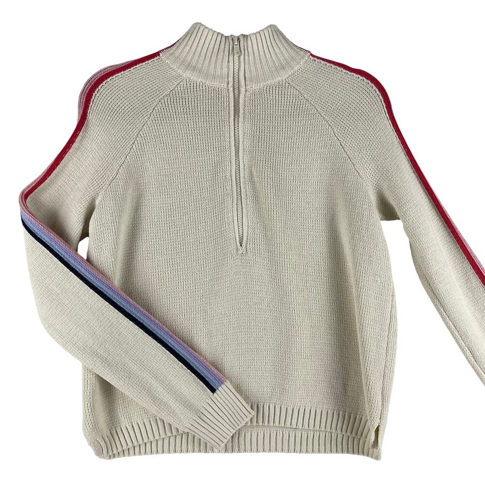 Marine Layer Archive Invierno Womens 1/4 Zip Sweater XS Cream Multi Stripe Ski
